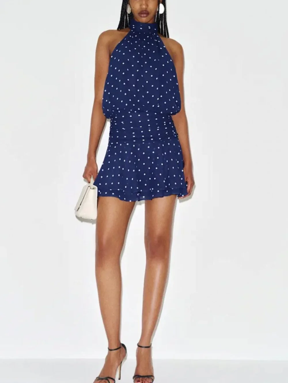 Reformation Karla Mini Dress Sz4 Danube Dot Polka Halter Cocktail French